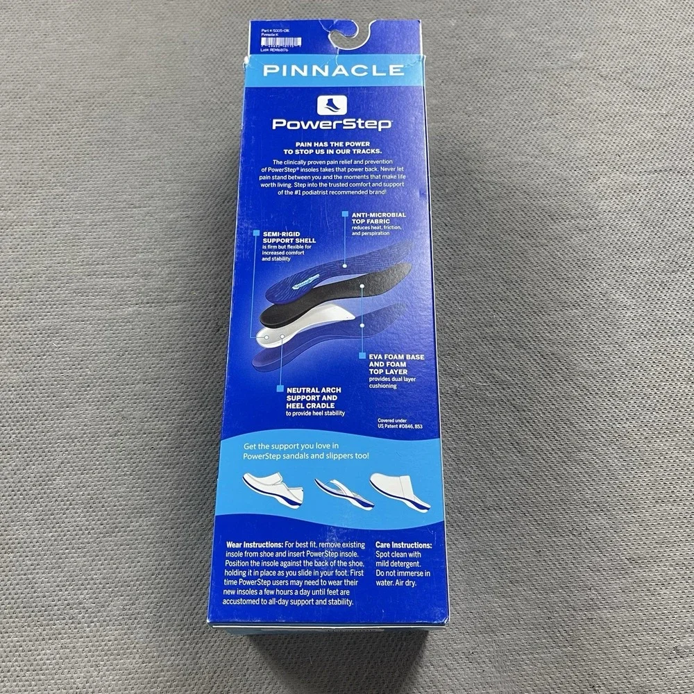 Powerstep Pinnacle Insoles Mens 8-8.5 E Full Length Orthotics Cushioning Support